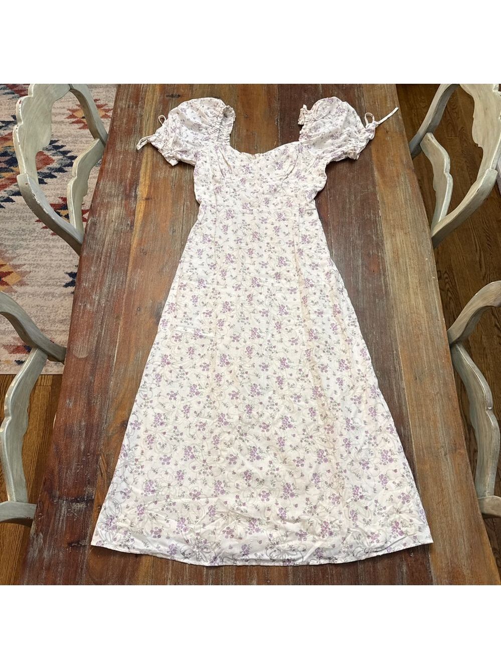 Lulus White Purple Green Floral Puff Sleeve Maxi Dress Small